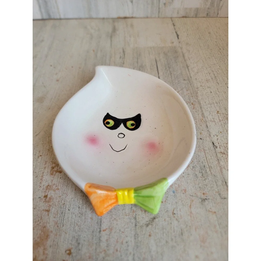 Vintage ghost face candy dish boo mask Halloween ceramic home decor